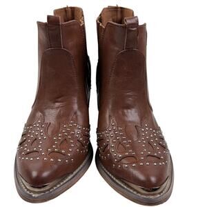 Yoki Western Southwestern Cowgirl Silver Studded Ankle Boots Women's Size 7